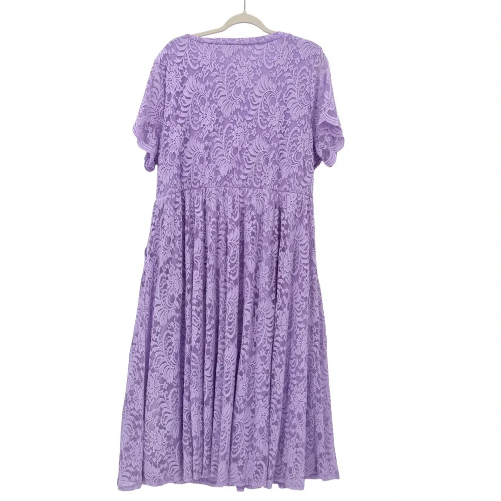 Torrid Lilac Purple Floral Lace Midi Fit and Flare Dress Pockets 3X 22-24 NEW - Picture 2 of 8